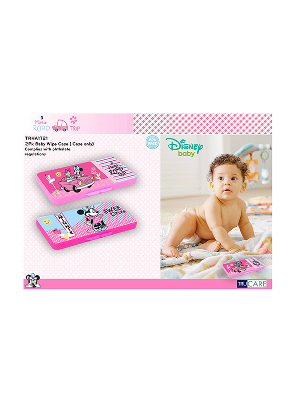 Disney Tissue Wipes Plastic Dispenser Tub Case Diaper Duty Organizer for Girls, 2 Pieces, Minnie Mouse, Pink