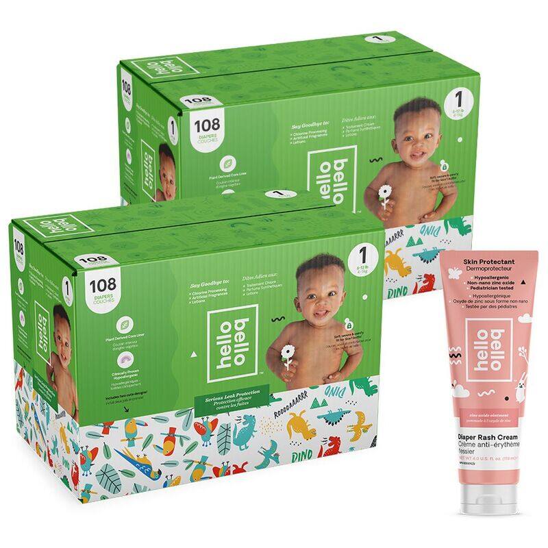 

Hello Bello Bundle Club Diaper Box with Rash Cream, Size 1, 2-4kg, 108 Count