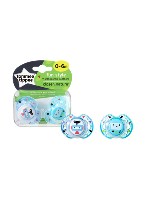 Tommee Tippee Closer To Nature Fun Style Soother for Ages 0-6 Month, Multicolour