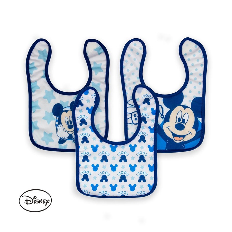 Disney Mickey Cotton Bibs, 3 Piece, Blue