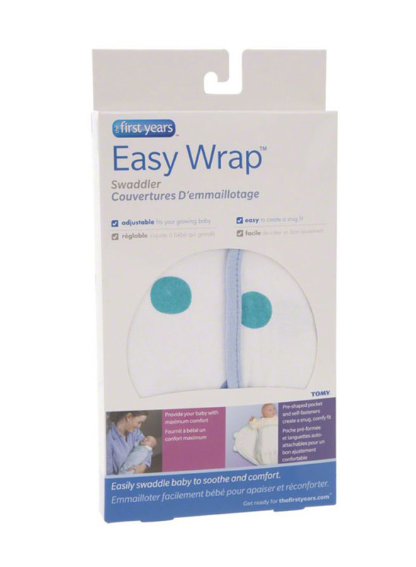 The First Years Cotton Easy Wrap Swaddler, Newborn, Blue/White