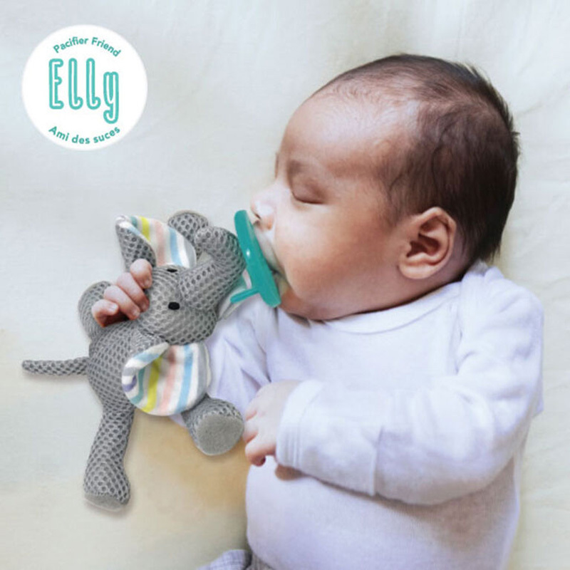 Babyworks Pacifier Friend Holder Plush Toy Elly Elephant, Grey