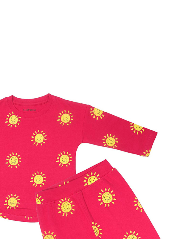 Aiko Infants Cute Smiles T-Shirt & Pyjama Set, 2 Piece, 6-12 Months, Pink