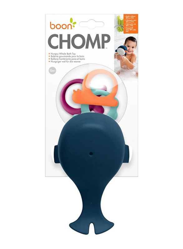 Boon Chomp Hungry Whale Bath Toy, 4 Pieces, Navy Blue