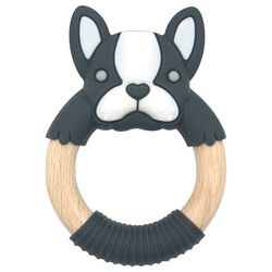 Babyworks Boxer FrenchieTeething Ring for Kids, Charcoal/White