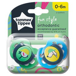 Tommee Tippee Fun Style Soother, 2 Piece, Blue/Green