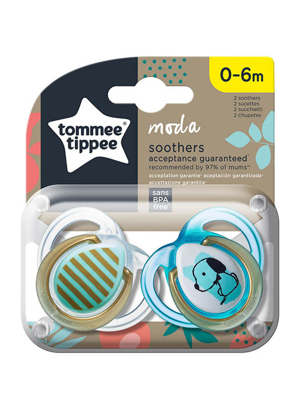Tommee Tippee Moda Soother Pack of 2 -Boy, Turquoise/Clear