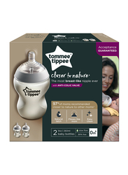 Tommee Tippee Closer to Nature Easi-Vent Feeding Bottle Unisex, 260ml, 2-Pieces, Clear