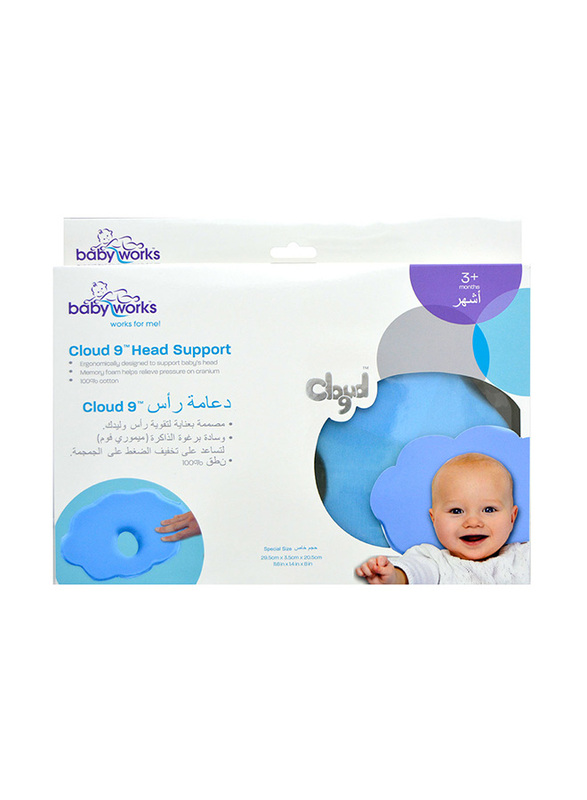 Babyworks Cloud 9 Head Support with 100% Cotton Cover, Blue