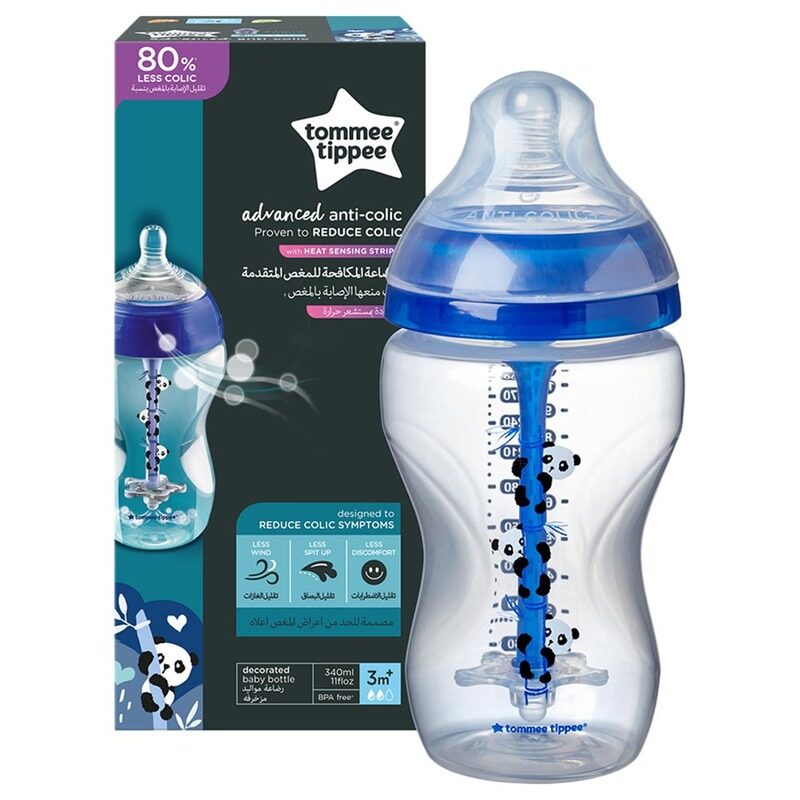 

Tommee Tippee Advanced Anti-Colic Feeding Bottle, 340ml, 0+ Months, Blue/Clear