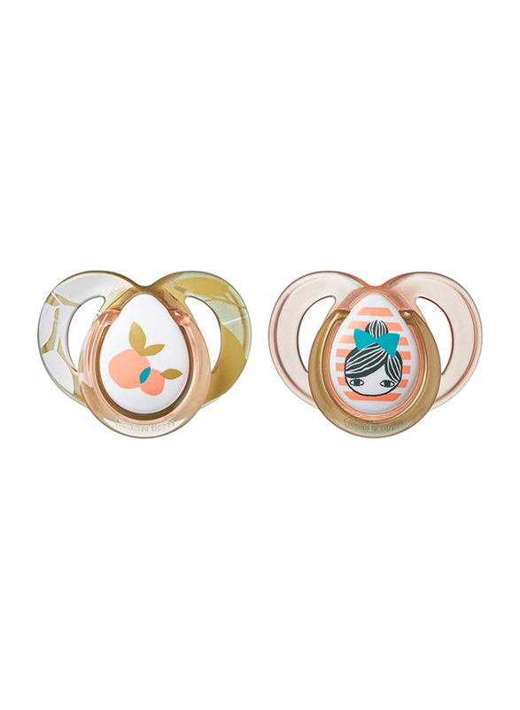 Tommee Tippee Moda Soother Pack of 2 -Girl, Orange/Clear, Orange