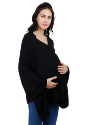 Nurtur 100% Cotton Knitted Maternity Poncho for Women, Regular, Black