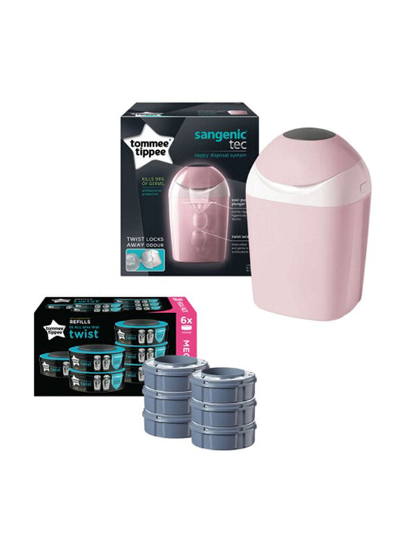 

Tommee Tippee Sangenic TEC Nappy Disposal Pink + Cassette, 7 Pieces, Multicolour