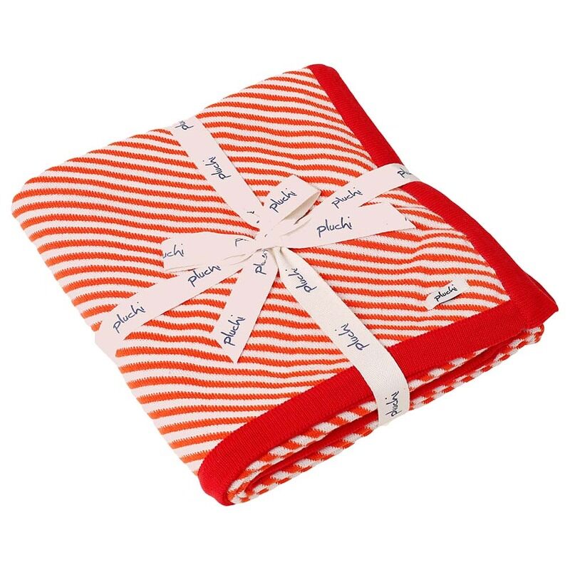 

Pluchi Knitted-Stripes Kids Blanket, Red