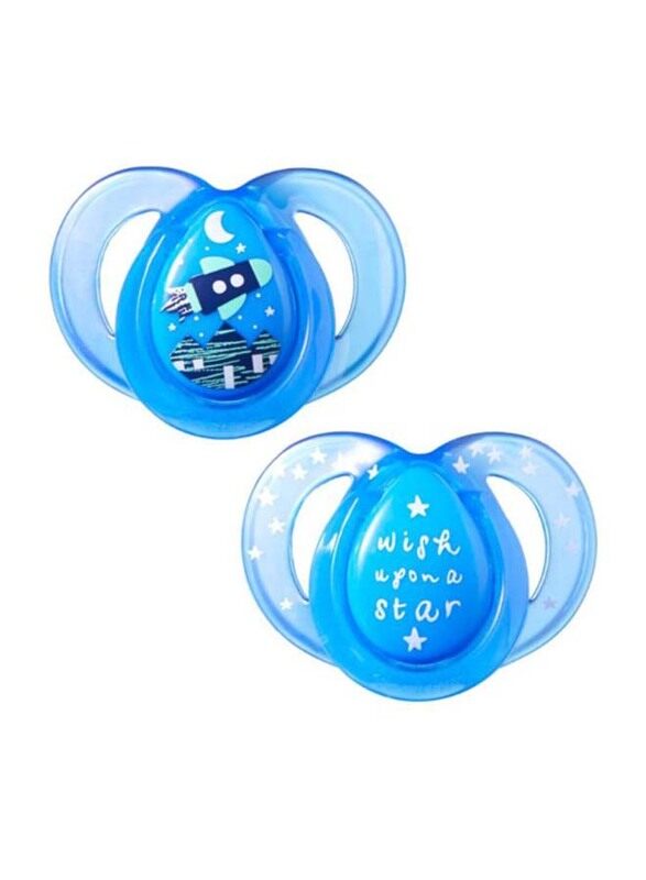 

Tommee Tippee Closer To Nature Night Time Soother for Ages 6-18 Month, 2-Piece, Blue