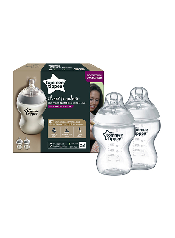 Tommee Tippee Closer to Nature Easi-Vent Feeding Bottle Unisex, 260ml, 2-Pieces, Clear