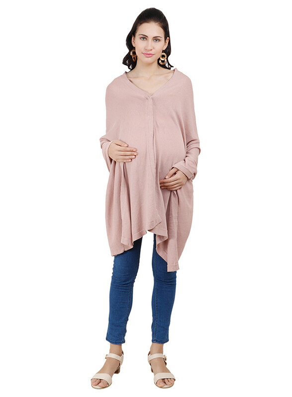 Pluchi Knitted Frida Nursing Poncho for Women, Pale Pink