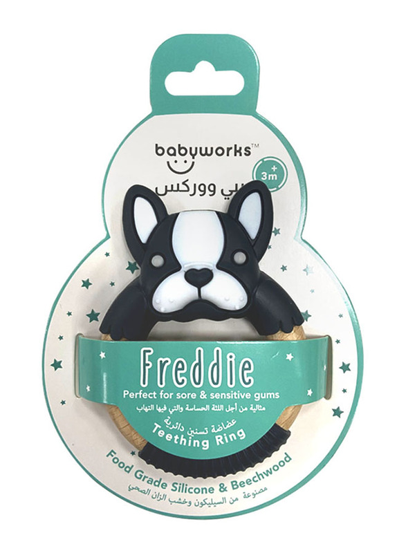 Babyworks Teething Ring Boxer Frenchie Charcoal/White, Grey