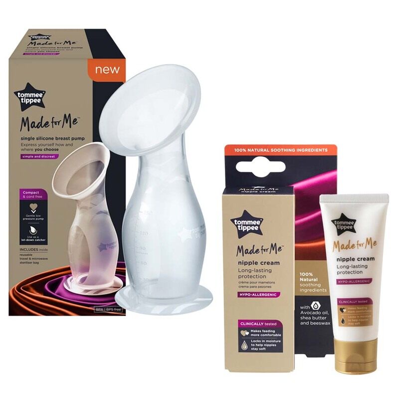

Tommee Tippee Made for Me Silicone Breast Pump with Nipple Cream, Clear