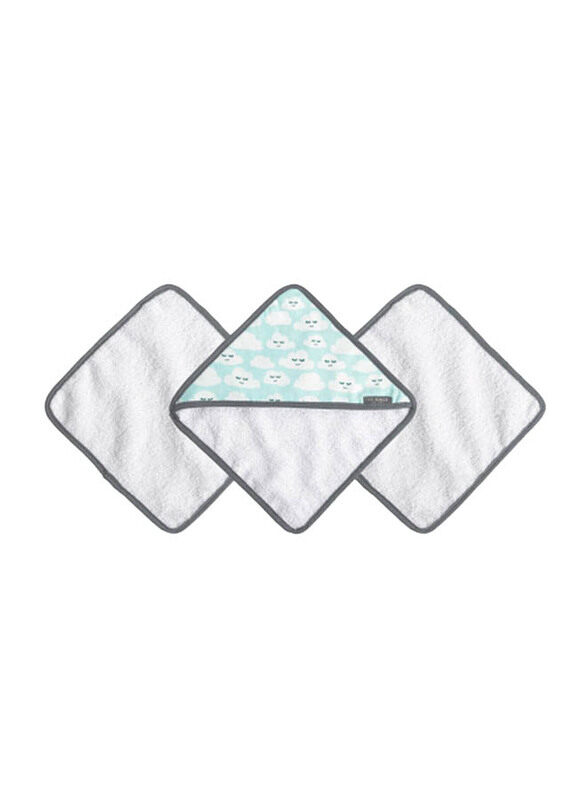 

JJ Cole Cloudy Smiles Washcloth & Bath Mitt Set, White