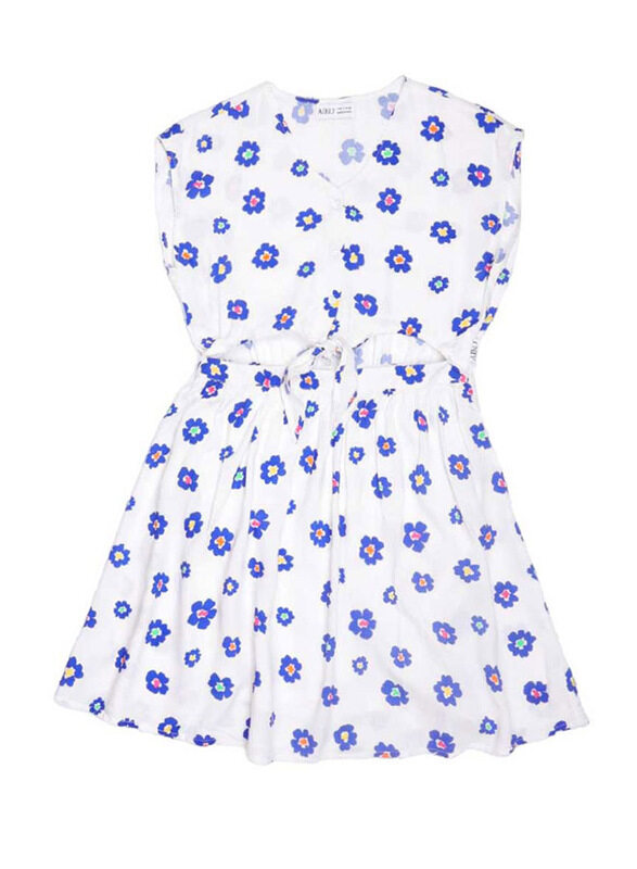 

Aiko Rayon Floral Printed Dress for Girls, 4-5 Years, White/Blue