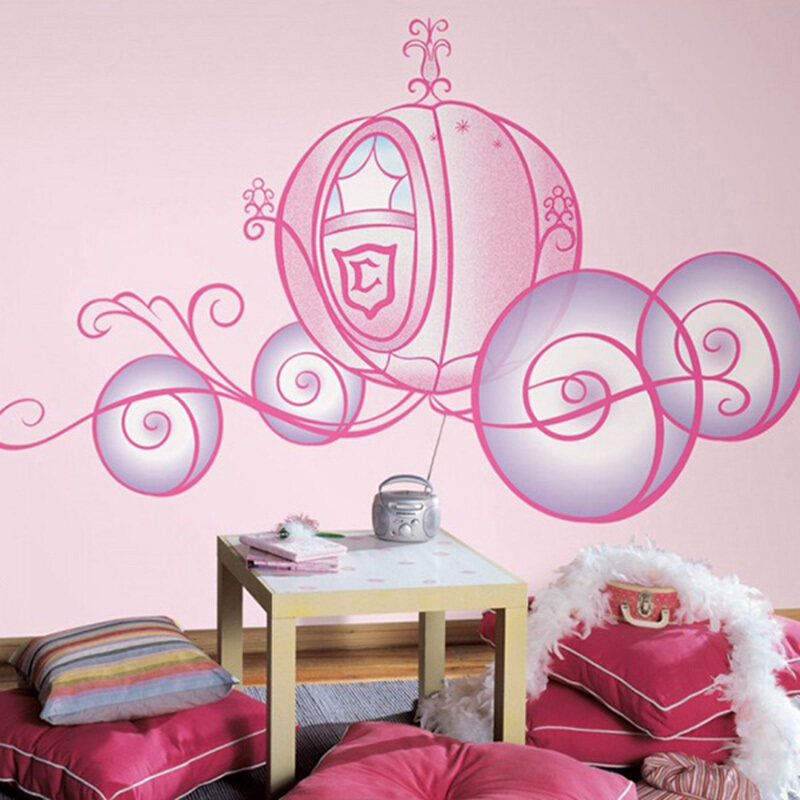 

Room Mates Decals Disney Princess Carriage Giant Wall Decal with Glitter, Pink