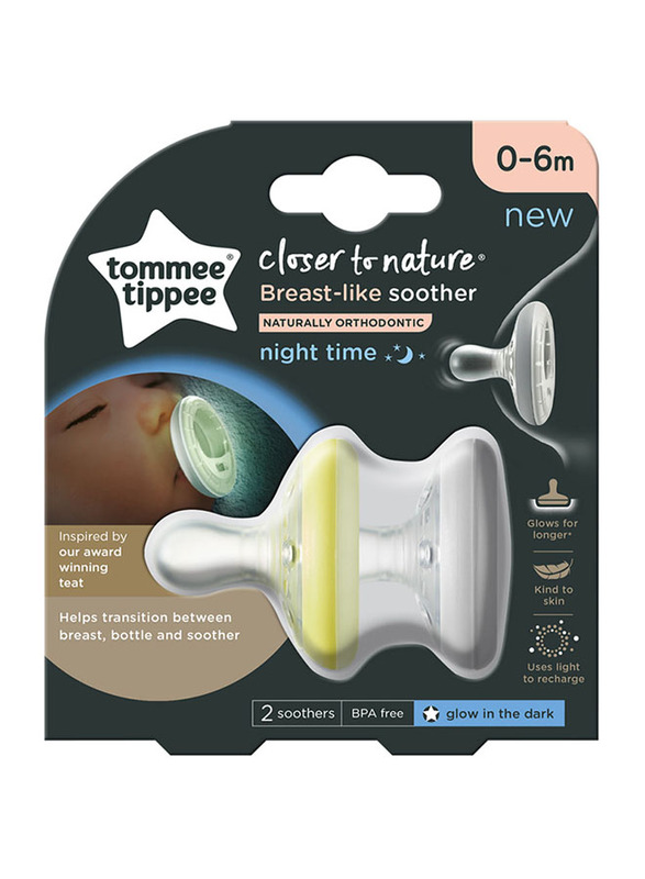 Tommee Tippee Closer To Nature Night Time Soother Pack of 2, Multicolour