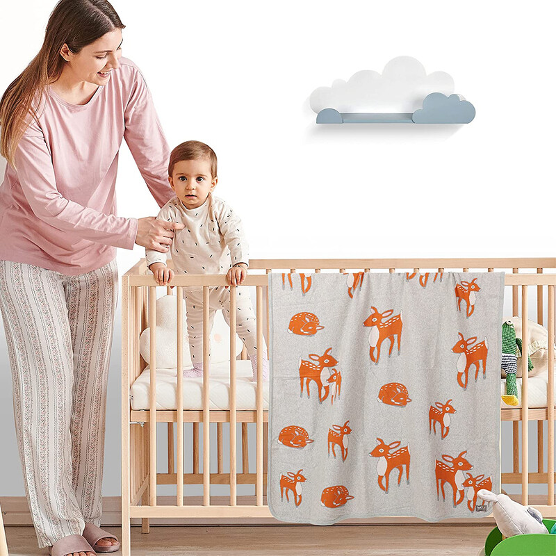 

Nurtur Blankets Nurtur 100% Cotton Deer Knitted Baby Blanket, Orange/Grey