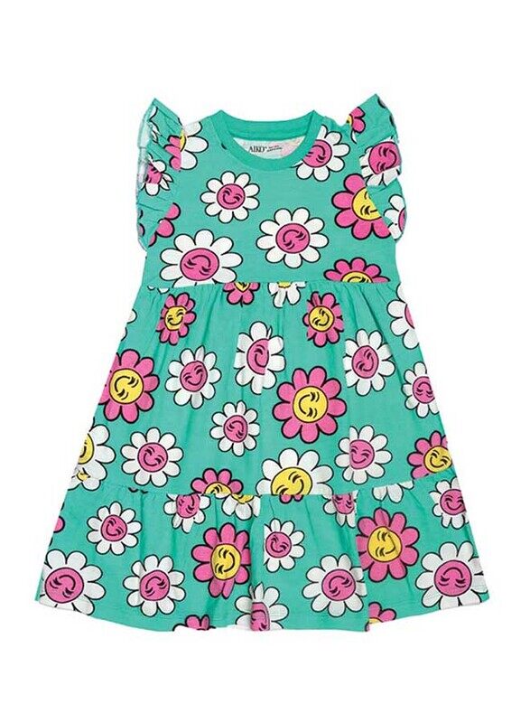 

Aiko Floral Design Trendy Dress for Girls, 9-10 Years, Green/Pink