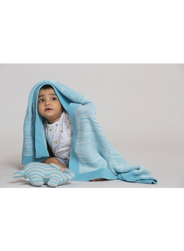 Pluchi Noah Mini Blanket with Elephant Toy, Blue