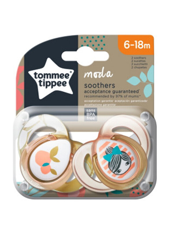 

Tommee Tippee Moda Soothers for Girl, Pack of 2, Orange/Clear