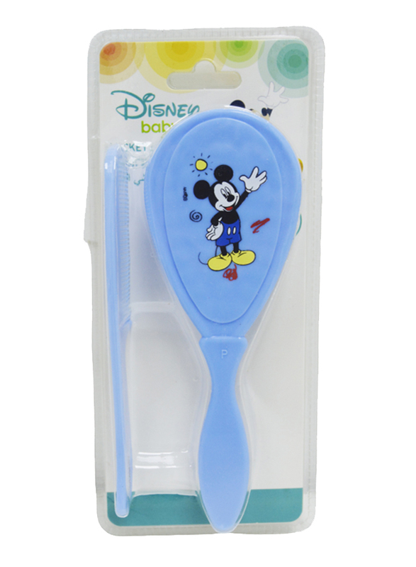 Disney 2 Pieces Comb & Soft Brush Set for Baby Boys, 6+ Months, Mickey Mouse, Blue