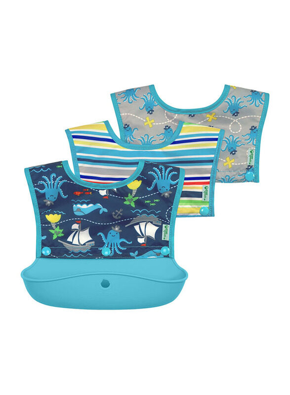 

Green Sprouts Snap & Go Silicone Pirate Bib 4Pcs-Set, Aqua