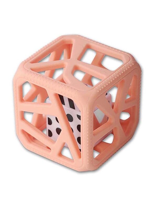 

Malarkey Kids Chew Cube Easy-Grip Teether Rattle, Peachy Pink