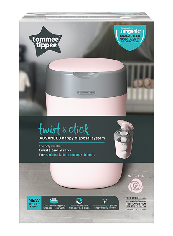 Tommee Tippee Twist & Click Nappy Disposal Sangenic Bin + Cassette x 12, Pink