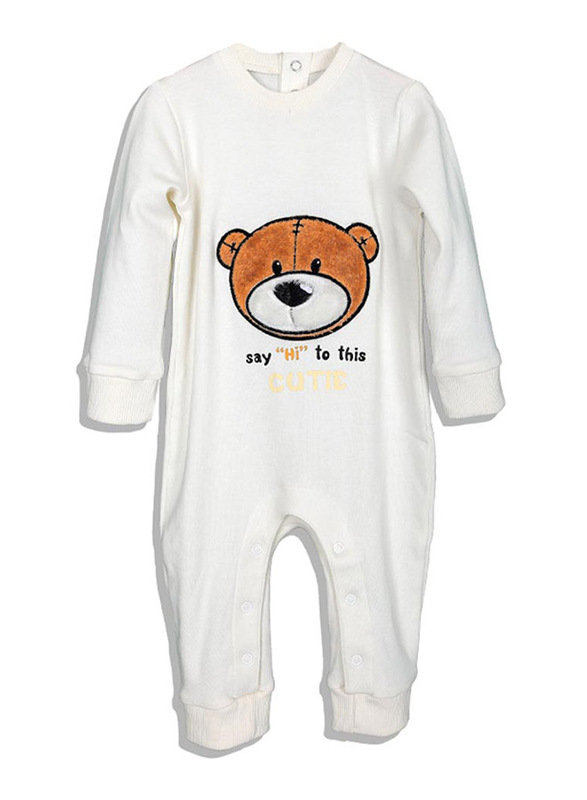 Aiko Baby Jumpsuit with Bear Print, 6-12 Months, White