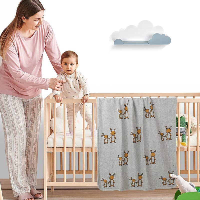 

Nurtur Blankets Nurtur 100% Cotton Rabbit Knitted Baby Blanket, Grey/Yellow