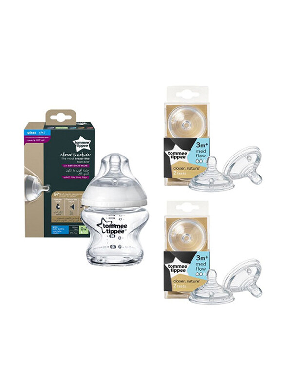 

Tommee Tippee Closer Nature Bottle & Medium Flow Teats, Clear