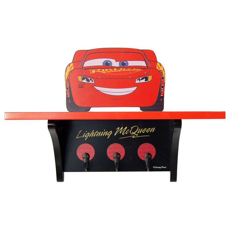 

Disney Cars Lightning McQueen 3 Coat Key Holders with Shelf, Red/Black