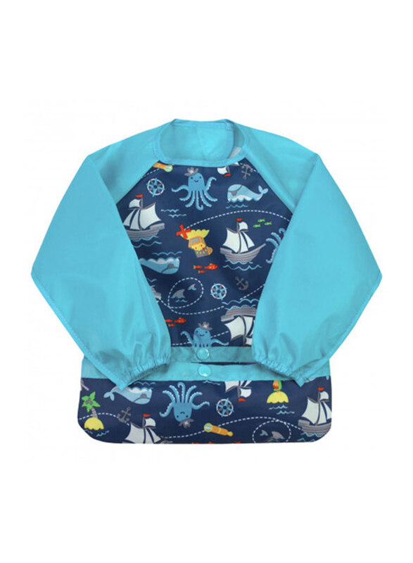 

Green Sprouts Snap & Go Easy-Wear Pirates Design Long Sleeve Bib, Aqua