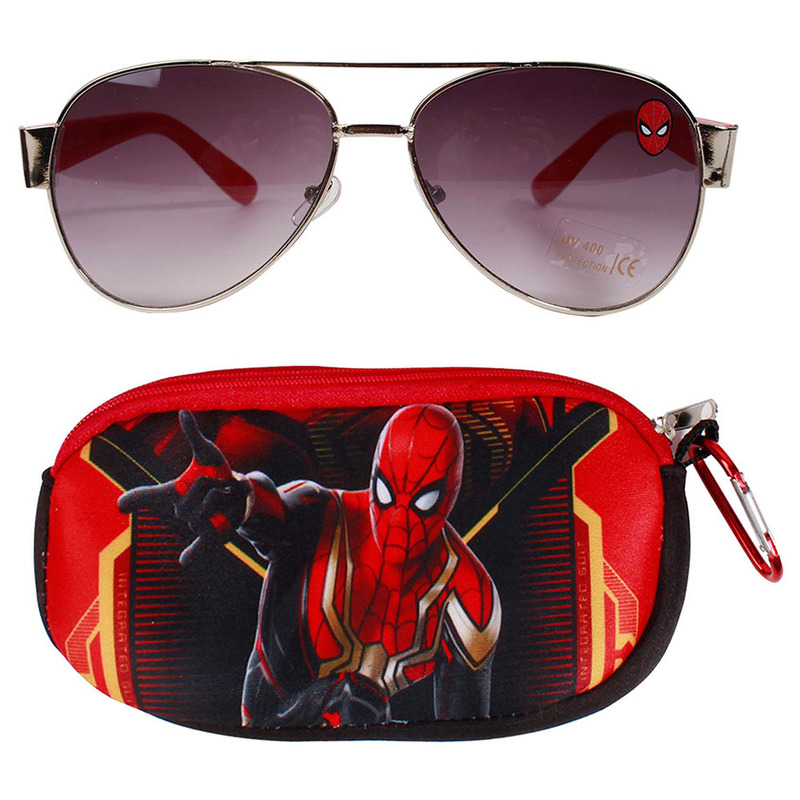 Marvel Polarized Full-Rim Spiderman Aviator Red Sunglasses with Pouch for Boys, Red