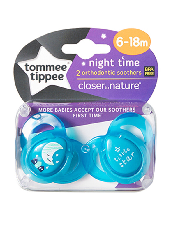 

Tommee Tippee Closer to Nature Night Soother for 6-18 Months, 2 Pieces, Blue