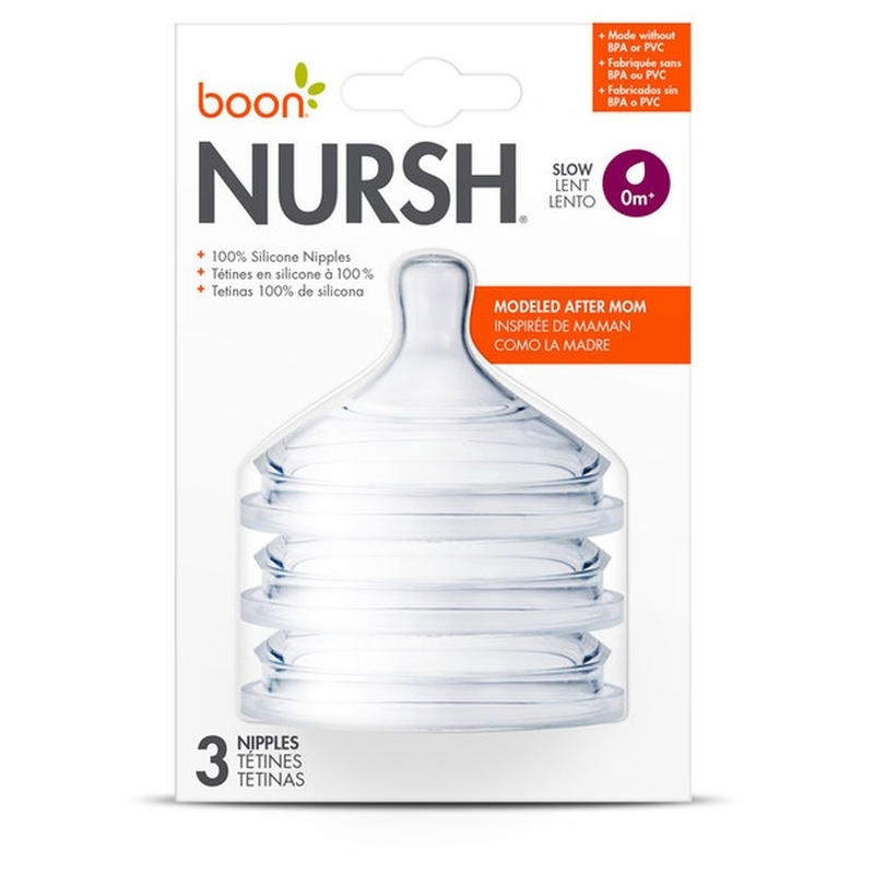 Boon Nursh Nipples Slow 0m+ Pack of 3, Clear