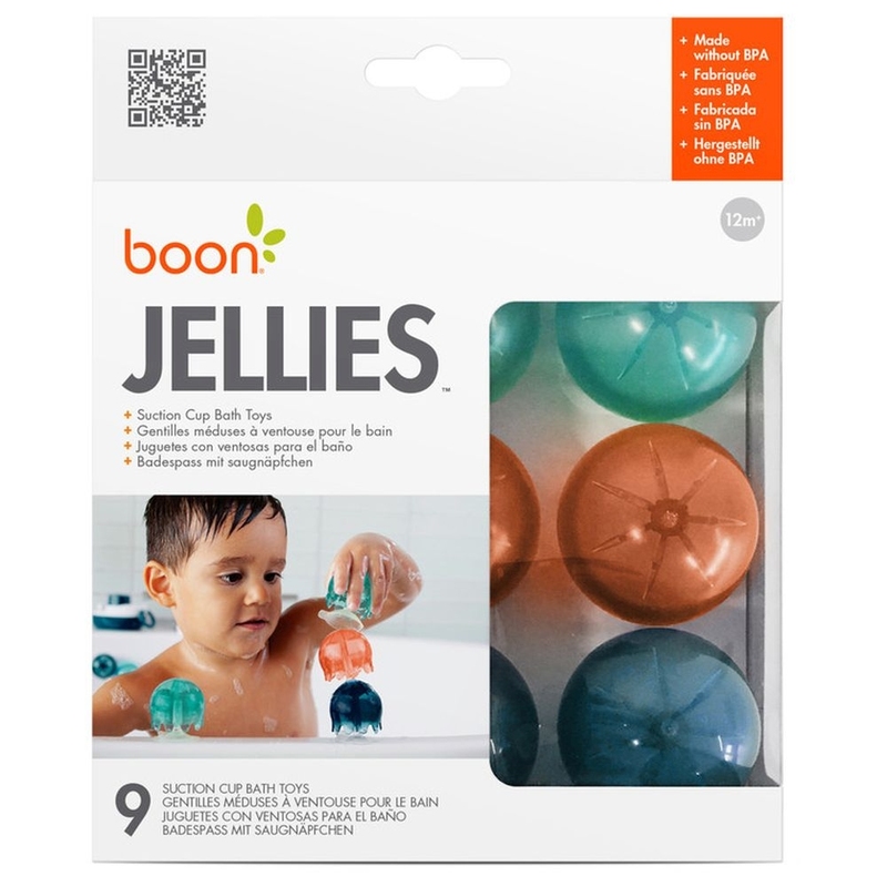 Boon 9-Piece Set Jellies Suction Cup Bath Toys for Kids, Coral/Yellow