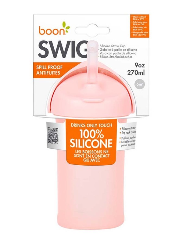 Boon Swig Silicone Straw Bottle 10oz, Pink