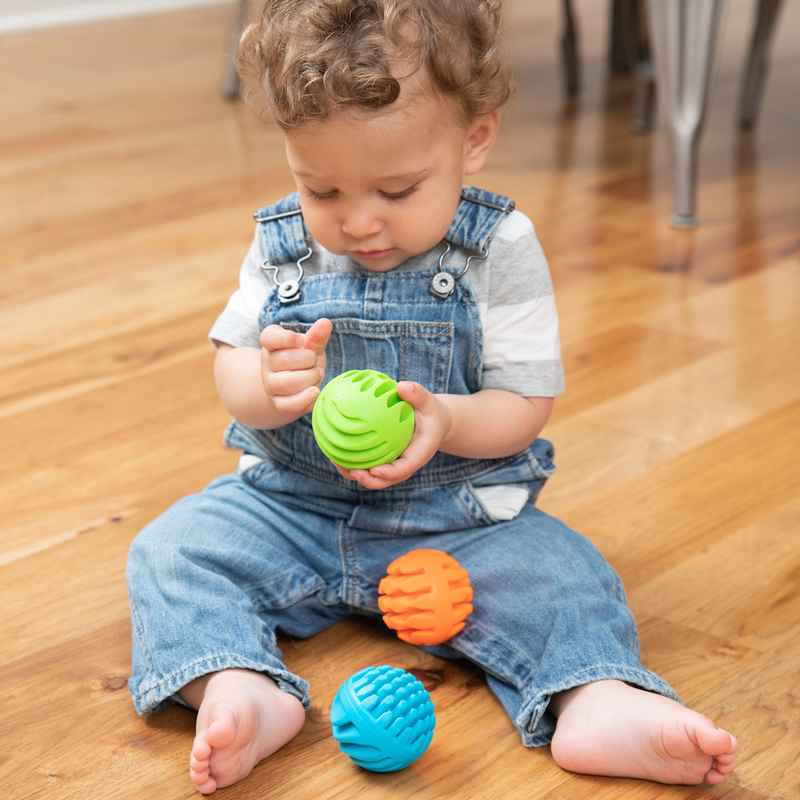 Tomy - Fat Brain Toys Sensory Rollers, Mesh & Toy Balls, 3 Pieces, Ages 6+ Months