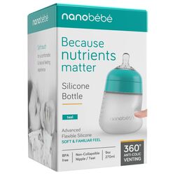 Nanobebe Flexy Silicone Feeding Bottle, 270ml, Teal