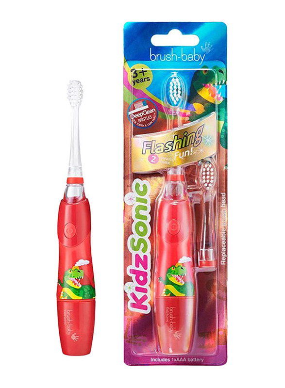 Brush Baby New Kidzsonic Dinosaur Electric Toothbrush, 2 Pieces, Red
