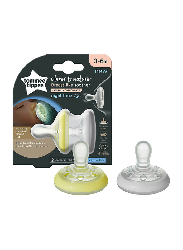 Tommee Tippee Closer To Nature Night Time Soother Pack of 2, Multicolour