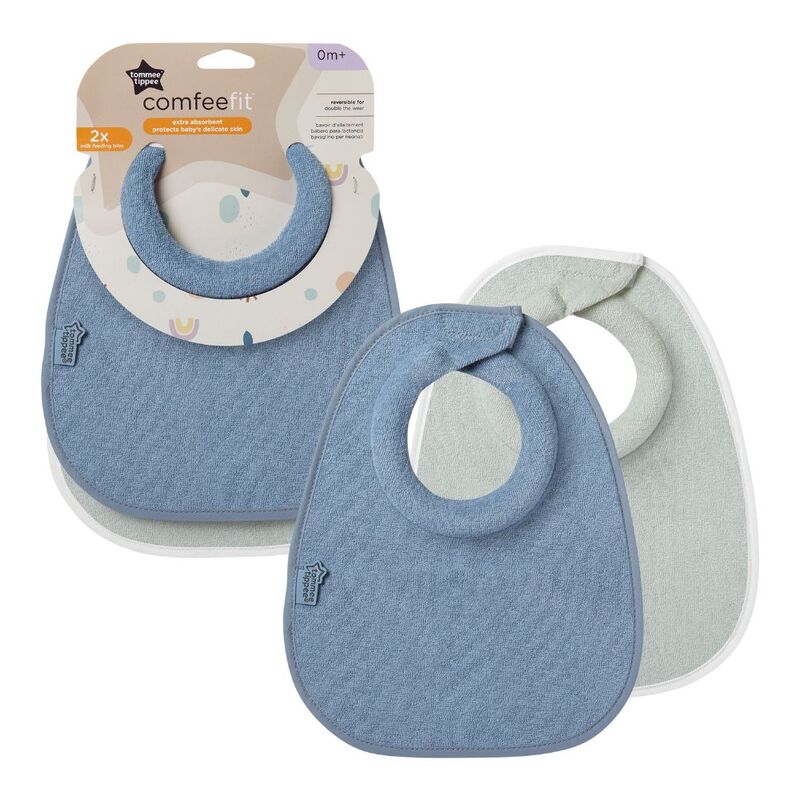 Tommee Tippee Closer to Nature Milk Feeding Bibs, 2 Pieces, Green/Blue